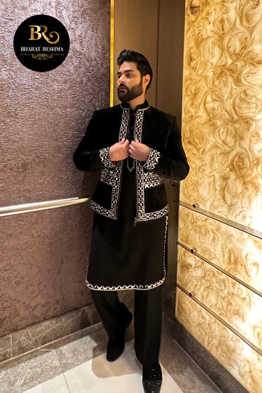 Bismil in Our Black Velvet Kurta Embroidery Mirror - Bharat Reshma