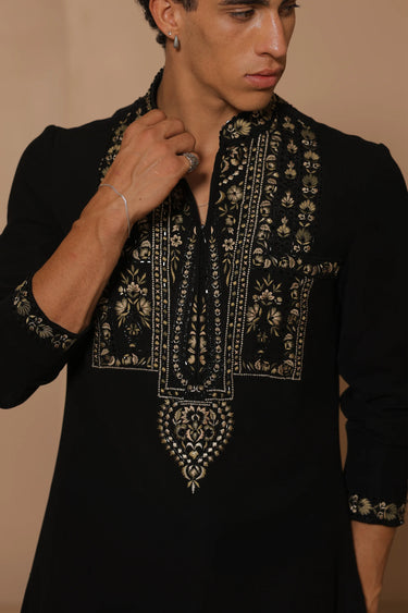 Black Noir heritage kurta set - Bharat Reshma