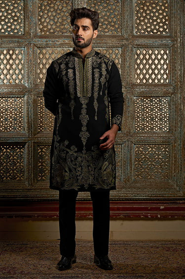 Designer Black Kurta Pant Set for Men - Bharat Reshma