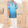 Men's Blue Floral Printed Kurta - Bharat Reshma