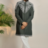 Designer Green Embroidered Kurta Set for Men - Bharat Reshma