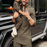 Deeraj Dhoopar In Our Classic Green Olive Pathani kurta set - Bharat Reshma