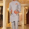 Grey carnival floral waistcoat kurta set - Bharat Reshma