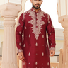 Maroon Raw Silk hand Embroidered Kurta - Bharat Reshma