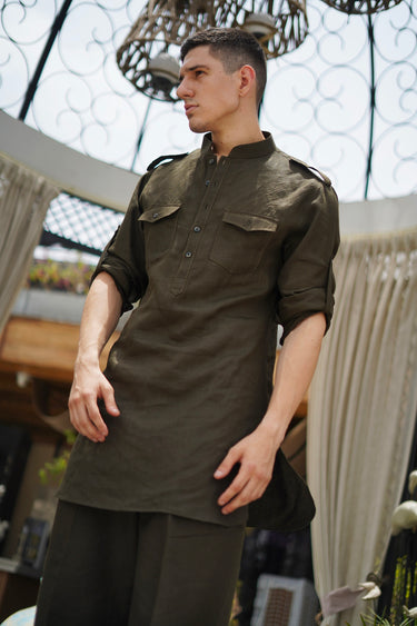 Designer Green Pathani Kurta Set for Men - Bharat Reshma