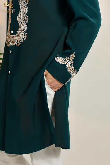 Green Embroidered Floral Kurta Set with Pant - Bharat Reshma