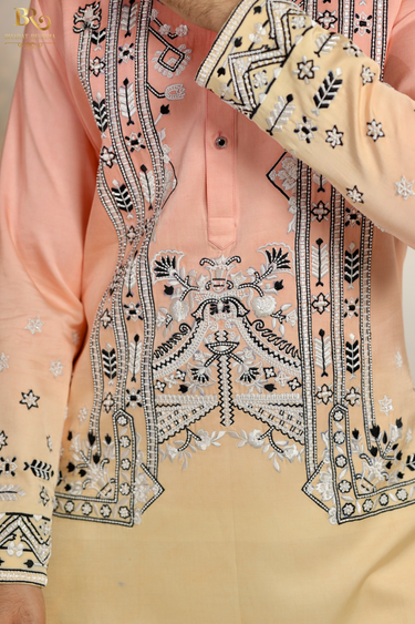 Ombre Cotton Embroidery Floral Aari Kurta Set - Bharat Reshma