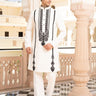 White Kurta Set with Black Embroidered - Bharat Reshma