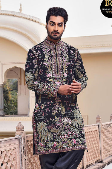 Rich Black Designer Italian Kurta Set for Men - Bharat Reshma