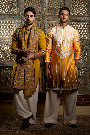 Haldi Yellow Kurta With Resham Embroidery - Bharat Reshma