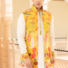 Yellow Floral Embroidered Waistcoat Kurta Set - Bharat Reshma