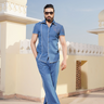 Blue Coord Set with Thread Embroidery - Bharat Reshma