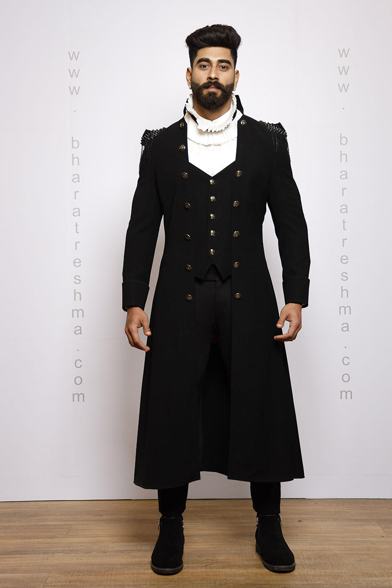 Studs and Cuts Men's Designer Black Gown
