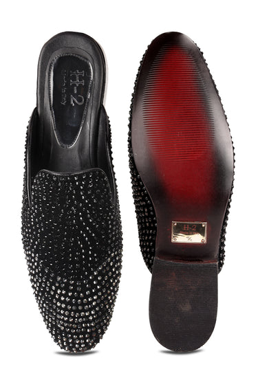 Tan Patent Black Leather Sandals for Men - Bharat Reshma