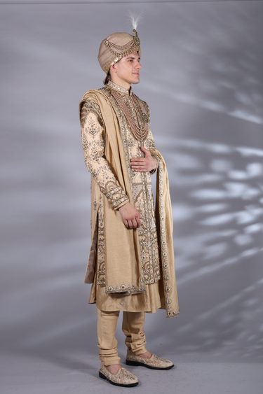 Designer Champagne Brown Sherwani Set - Bharat Reshma