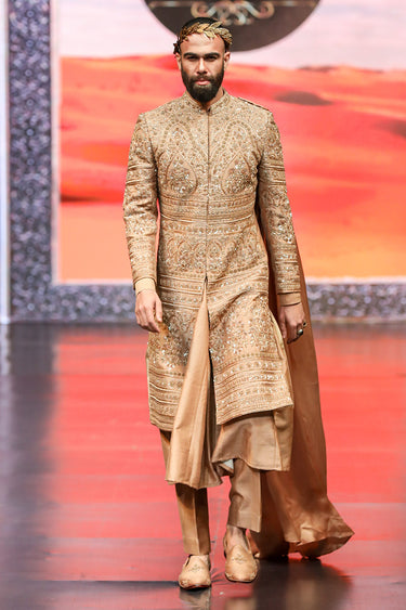 Indo Western Brown Sherwani for Marriage - Bharat Reshma