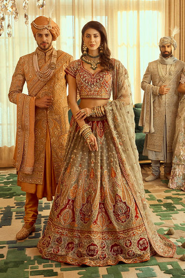 Orange Hand Embroidered Sherwani for Groom - Bharat Reshma