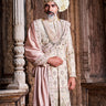 Designer Embroidered Peach Sherwani Set Men - Bharat Reshma