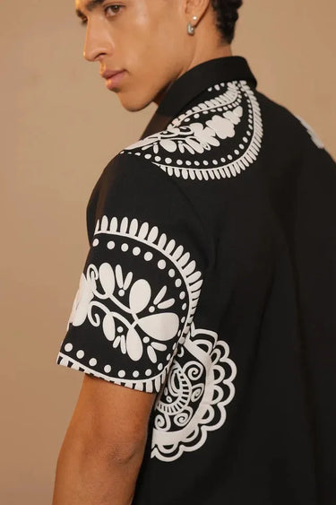 Black Puff Print & Relaxed Fit Shirt