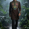Brown Kurta Set with Multicolor Thread Work for Men - Bharat Reshma