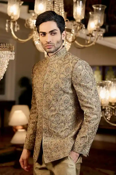 Dual Brown Silk Bandhgala Set