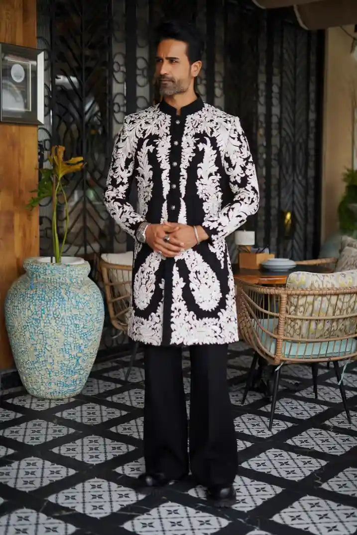 Embroidered Black Indo-Western with Resham Work