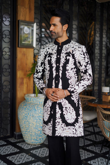 Designer Hand Embroidered Black Indo-Western
