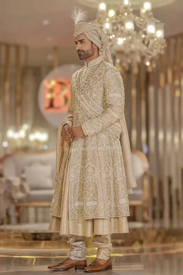Peach Floral Anarkali Sherwani